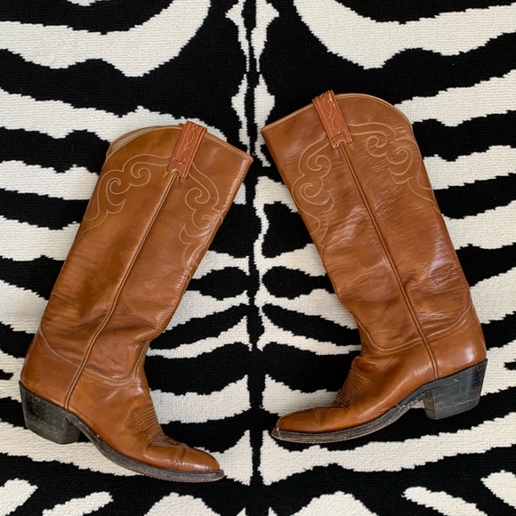 Justin Boots Shoes - Vintage Tony Lama 8316 Tall Leather Cowboy Boots Size 6.5